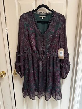 FRYE AND CO. Floral Button Long Sleeve Smocked Dress